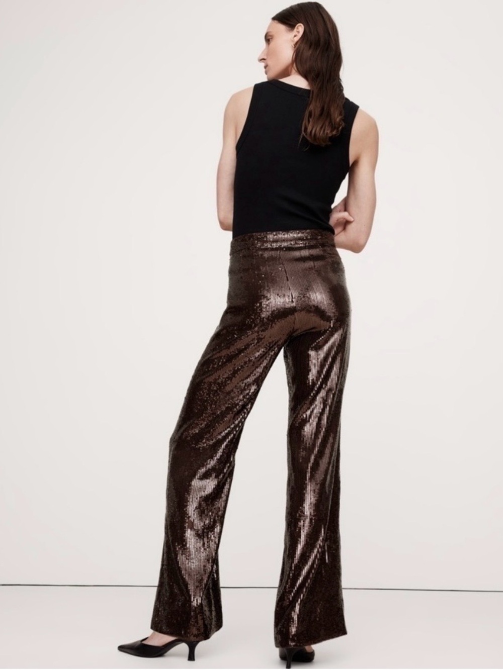 Banana Republic Metallic Sequin Wide-Leg Pants - Brown